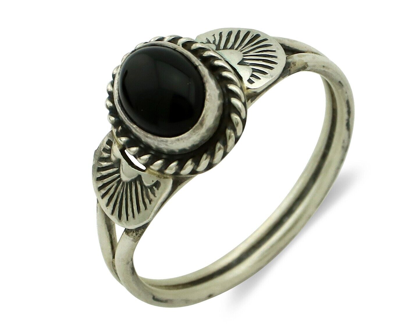 Navajo Ring 925 Silver Natural Mined Black Onyx Native American Artist C.80's