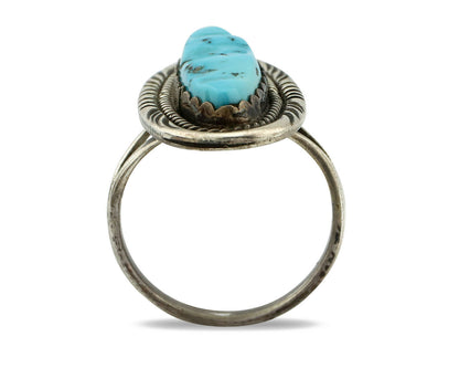 Zuni Ring .925 Silver Natural Hand Carved Turquoise Signed MS C.80's