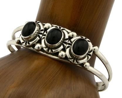 Navajo Bracelet .925 Silver Onyx Gemstones Handmade Native Artist C.80's