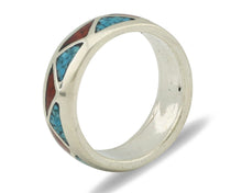 Navajo Ring 925 Silver Natural Turquoise & Coral Native American Artist C.80's