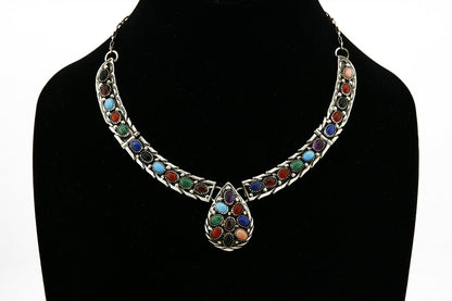 VTG UNWORN Navajo Fred Adaki .925 Silver Natural Gemstone Necklace