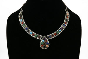 VTG UNWORN Navajo Fred Adaki .925 Silver Natural Gemstone Necklace