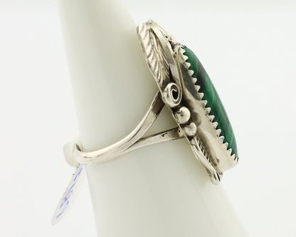 Navajo Ring .925 Silver Malachite Hand Stamped Signed Billy Eagle C.80's