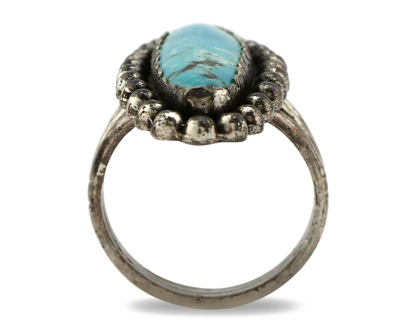 Navajo Ring .925 Silver Morenci Turquoise Signed Artist Sunbell C.80's