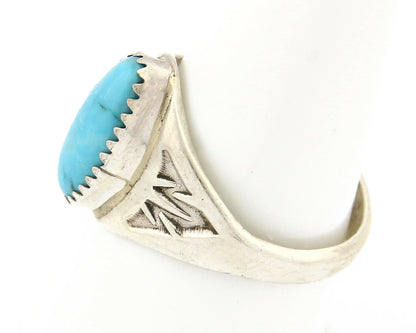 Zuni Ring .925 Silver Kingman Turquoise Hand Stamped Native American C.80's