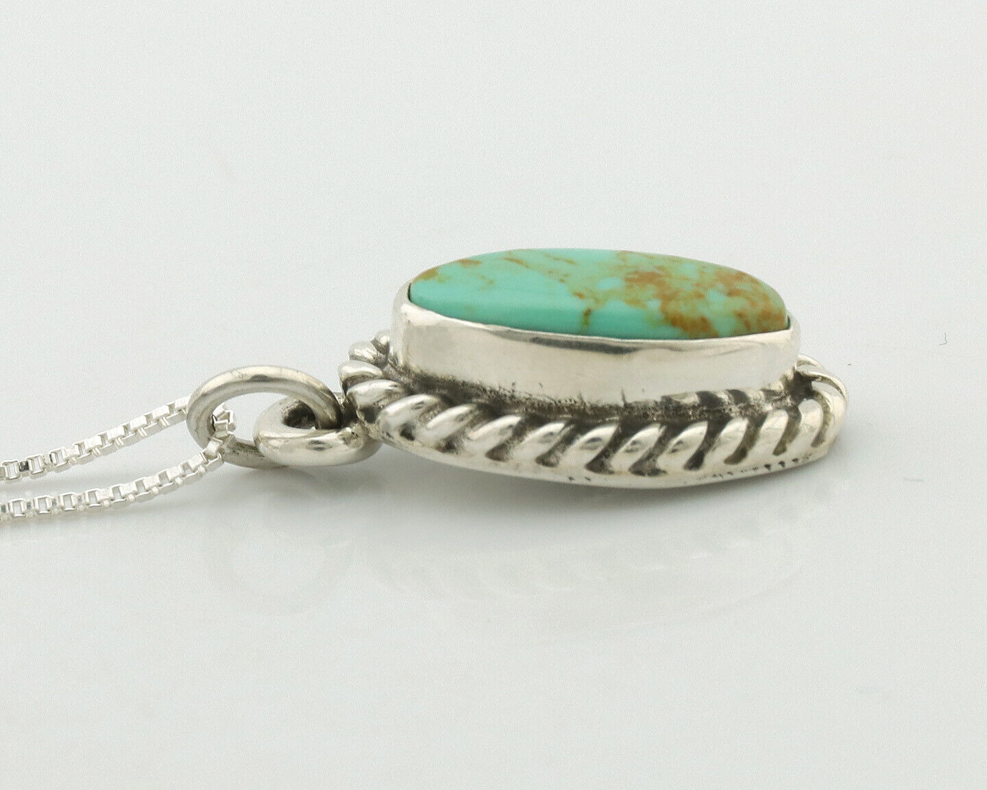 Navajo Necklace .925 Silver Arizona Turquoise Signed Gecko C.1980's