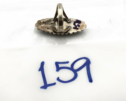 Navajo Ring .925 Silver Kingman Turquoise Signed Artist Sunbell C.80's