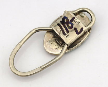 Zuni Key Chain .925 Silver Inlaid Gemstones Artist Signed JQB C.80's