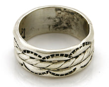 Navajo Ring .925 Silver Handmade Hand Stamped 3 Row Rope Band C.1980's Size 8.0