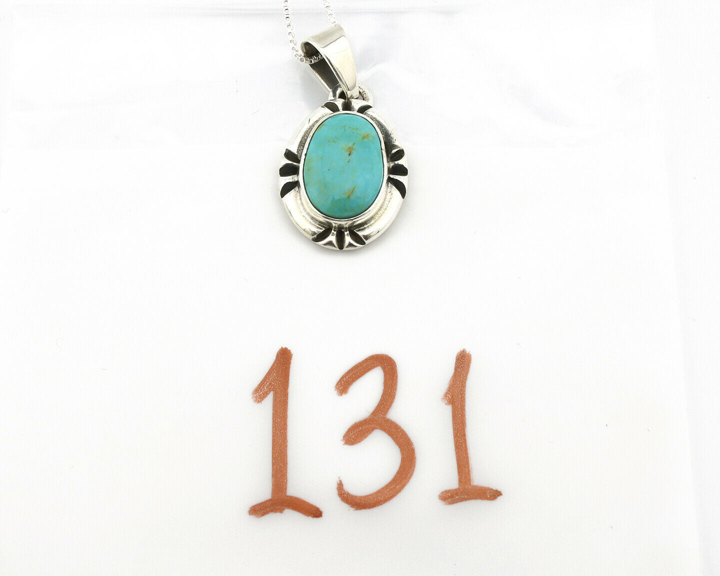 Navajo Kingman Turquoise Pendant .925 Silver Hand Stamped Signed Gecko C.80's