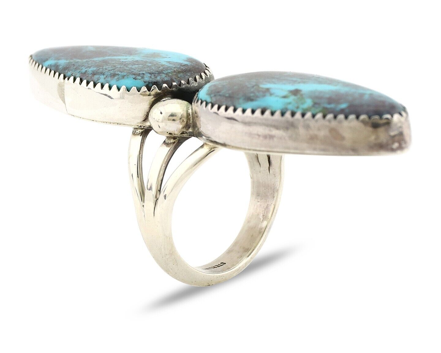 Navajo Ring 925 Silver Black & Blue Turquoise Artist Signed LTB C.80's