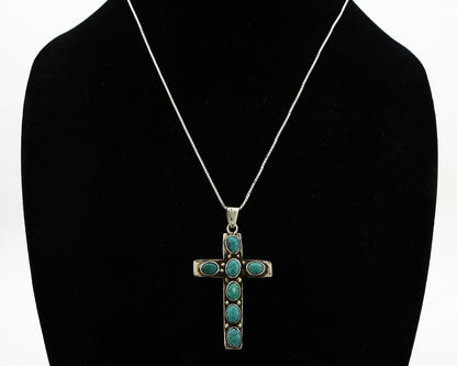 Navajo Cross Necklace 925 Silver Blue Turquoise Artist Signed C. Montoya C.80s