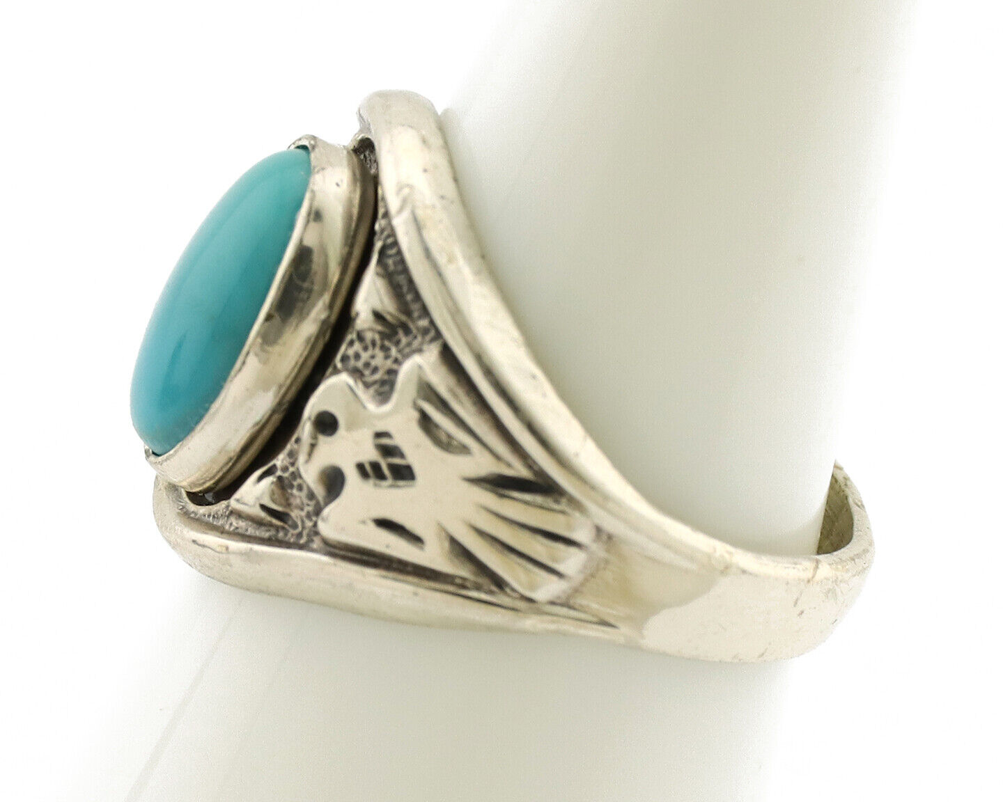 Navajo Ring 925 Silver Blue Gem Turquoise Native Artist Signed C.80s