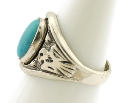 Navajo Ring 925 Silver Blue Gem Turquoise Native Artist Signed C.80s