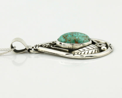 Navajo Necklace .925 Silver Kingman Turquoise Signed Tepee C.1980's