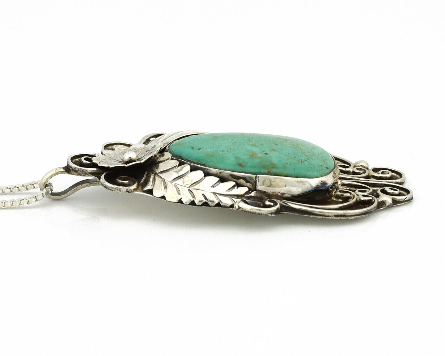 Navajo Necklace .925 Silver Kingman Turquoise Native American Artist C.80's