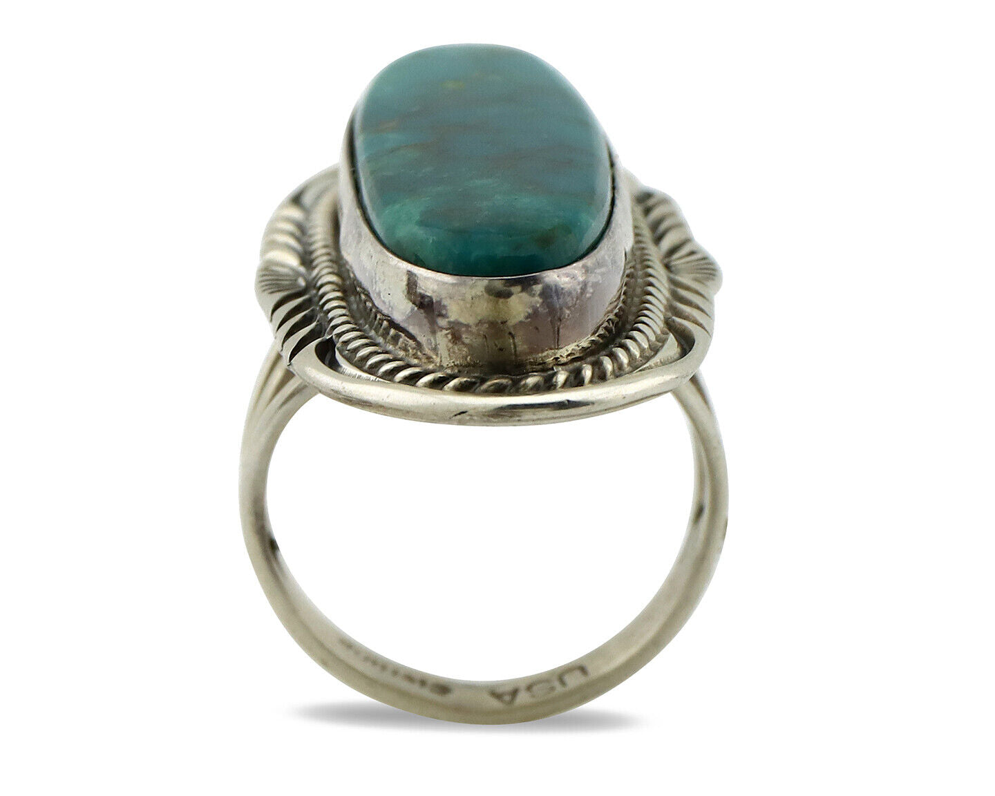 Navajo Ring 925 Silver Turquoise Mountain Artist Signed USA C.80's