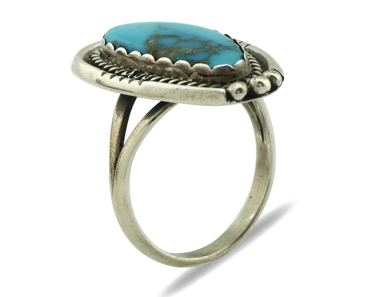 Navajo Ring 925 Silver Morenci Turquoise Native American Artist C.80's