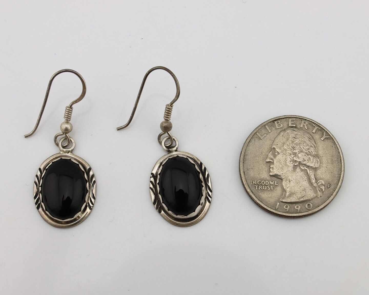 Navajo Earrings 925 Silver Natural Black Onyx Artist Signed T C.80's