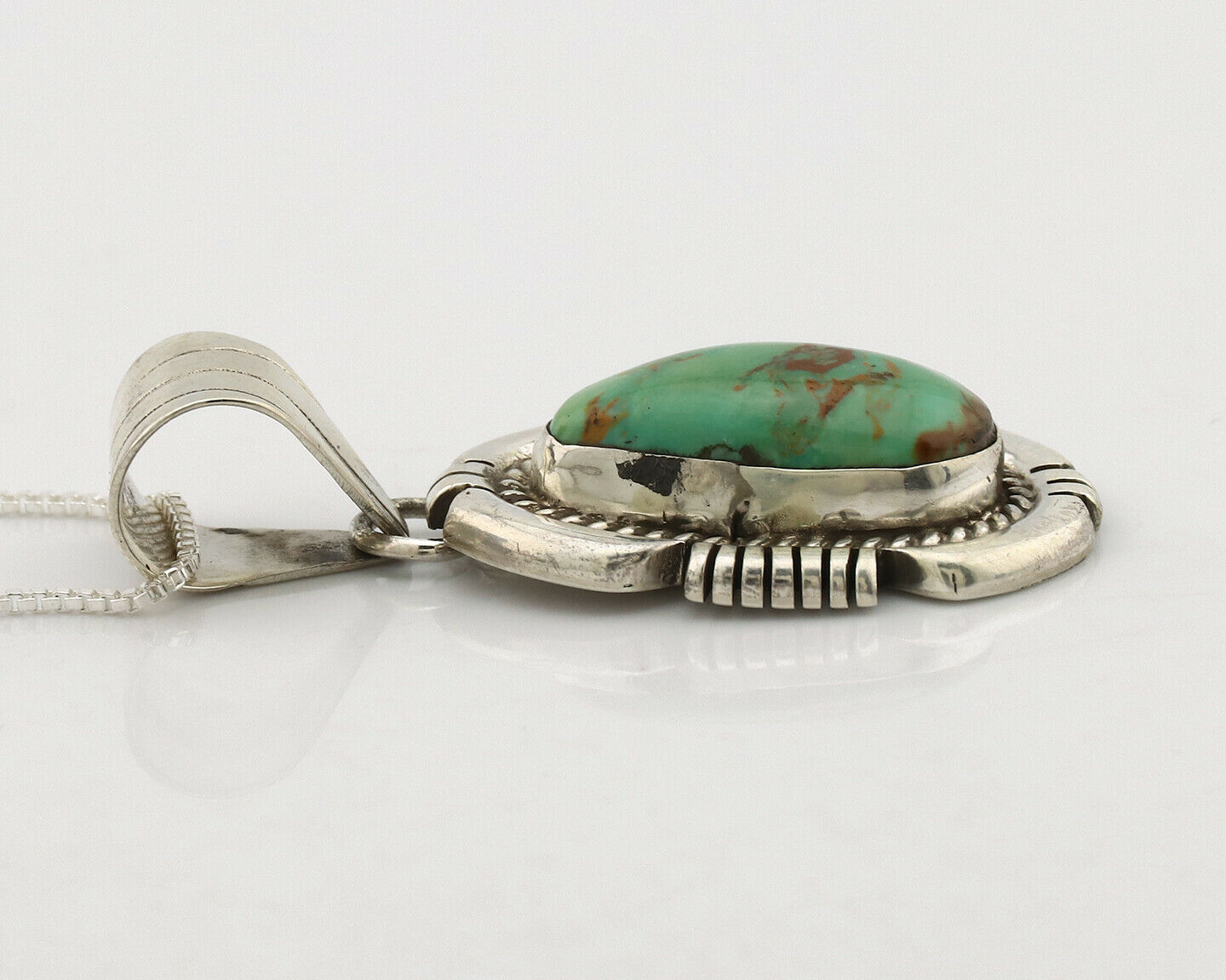 Navajo Necklace .925 Silver Kingman Turquoise Signed JP C.1980's