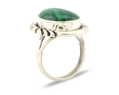 Navajo Ring 925 Silver Hand Stamped Mined Malachite Artist Signed NAKAI C.80's