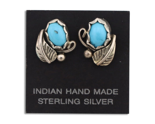 Navajo Earrings 925 Silver Natural Blue Turquoise Native American Artist C.90's