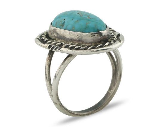 Navajo Ring .925 Silver Natural Blue Turquoise Native American Artist C.80's
