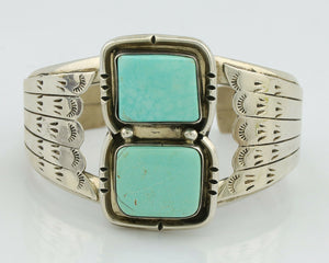 Navajo Bracelet .925 Silver Castle Dome Turquoise Native American Artist C.80's