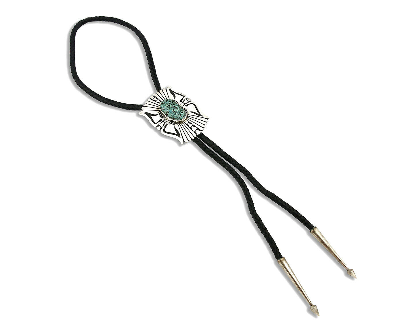 Navajo Turquoise Bolo Tie .925 Silver Spiderweb Turquoise Artist Signed J Billie