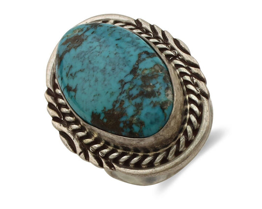 Navajo Ring 925 Silver Blue Mine 8 Turquoise Native American Artist C.80's