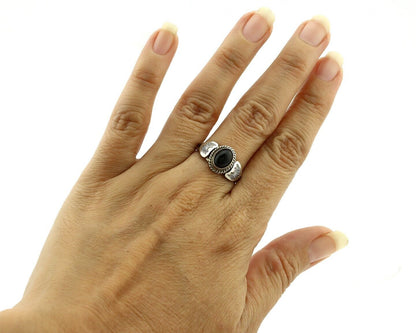 Navajo Ring 925 Silver Natural Mined Black Onyx Native American Artist C.80's