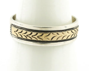 Navajo Ring 925 Silver & Solid 14k Yellow Gold Artist Signed RE Hand Stamped