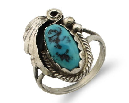 Navajo Inlaid Ring 925 Silver Blue Turquoise Artist Signed Justin Morris C.80s