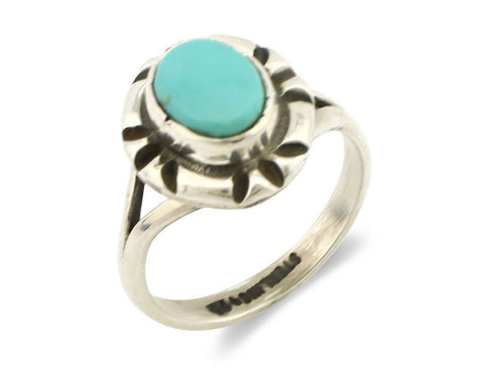 Navajo Ring .925 Silver Kingman Turquoise Artist Signed Gecko C.90's