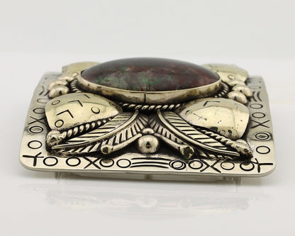 Navajo Belt Buckle .999 Nickel Agate Native American Artist Handmade C.1980's