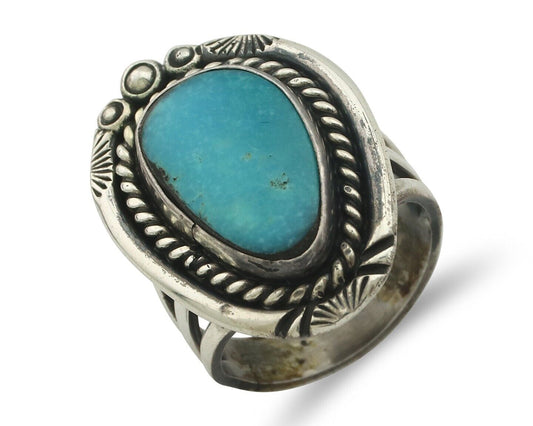 Navajo Ring .925 Silver Natural Blue Turquoise Native American Artist C.80's